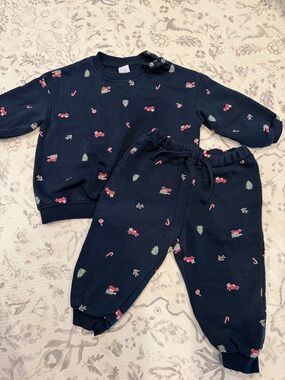 Navy Holiday Sweatshirt & Jogger Set - Tiny Festive Print